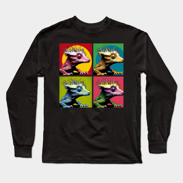 Pop Art Crested Gecko - Cool Lizard Long Sleeve T-Shirt by PawPopArt